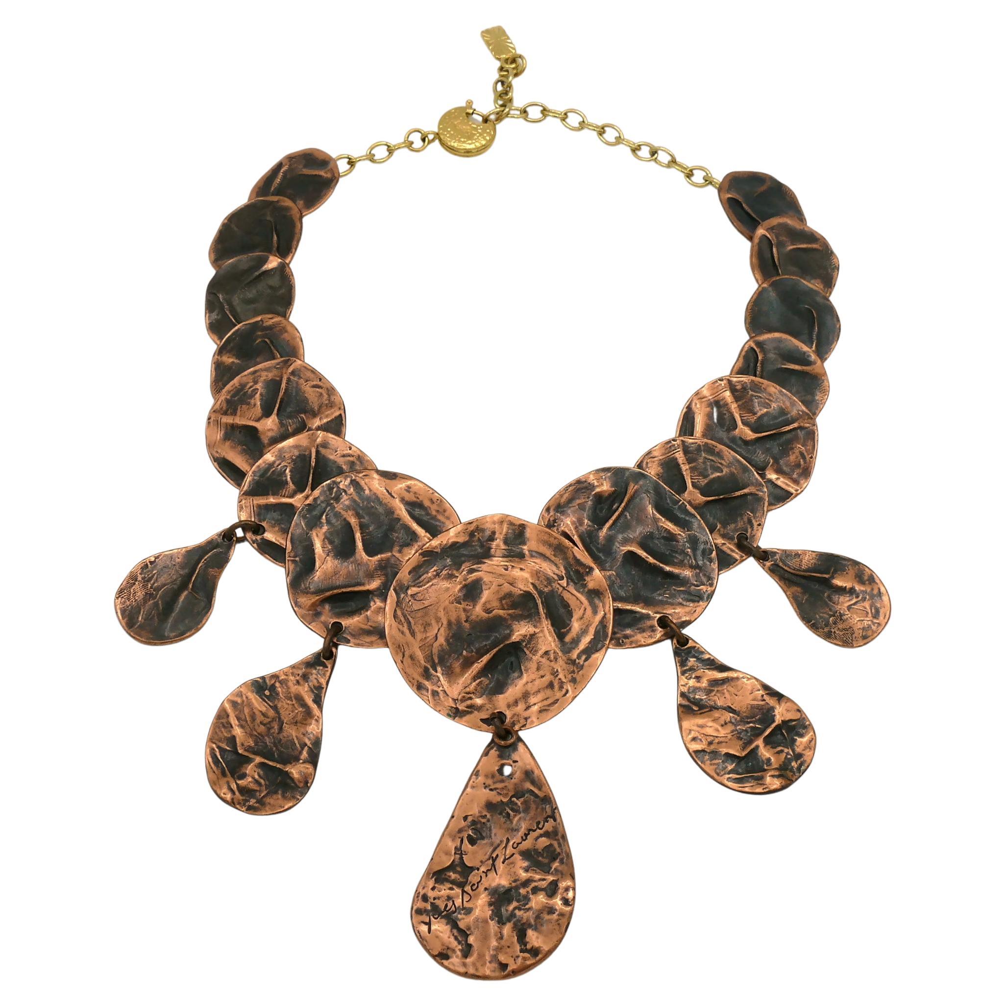 Yves Saint Laurent YSL Opulent Copper Toned Crumpled Discs Necklace For Sale