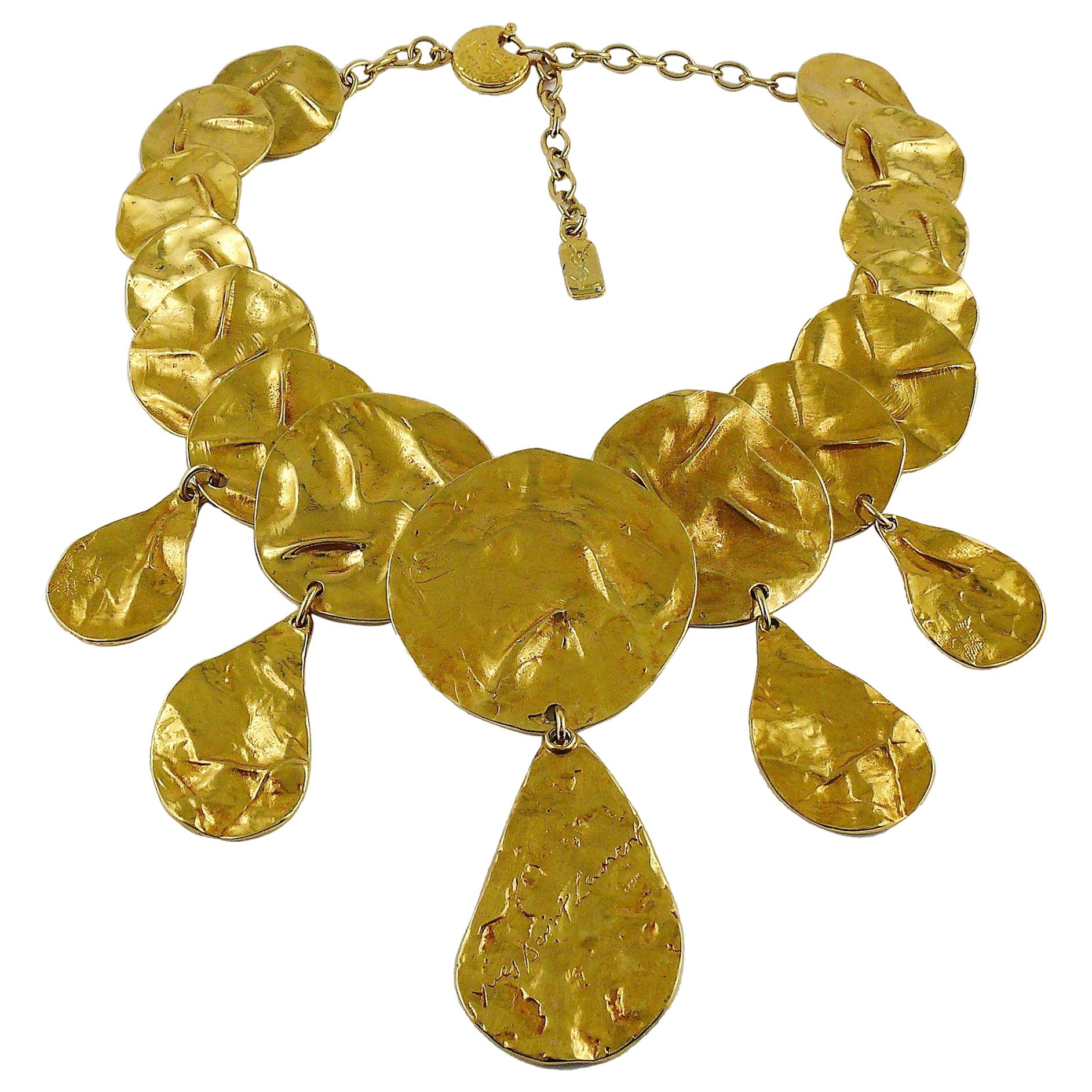 Yves Saint Laurent YSL Opulent Gold Toned Crumpled Discs Necklace