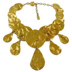 Yves Saint Laurent YSL Opulent Gold Toned Crumpled Discs Necklace