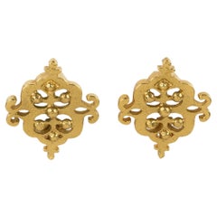 Yves Saint Laurent YSL Paris Gilded Metal Textured Clip Earrings