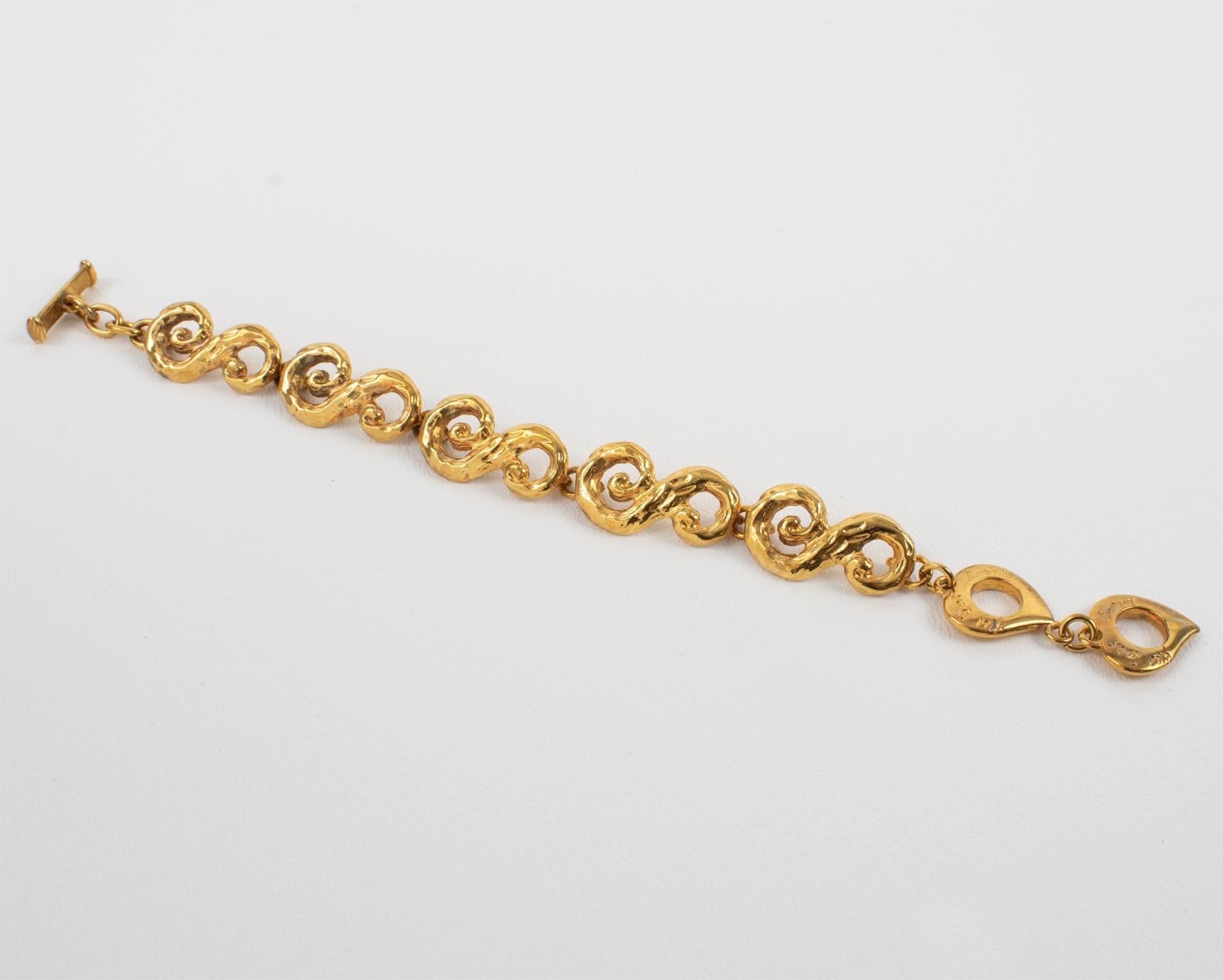 Yves Saint Laurent YSL Paris Bracelet à maillons arabesque en métal doré Bon état - En vente à Atlanta, GA