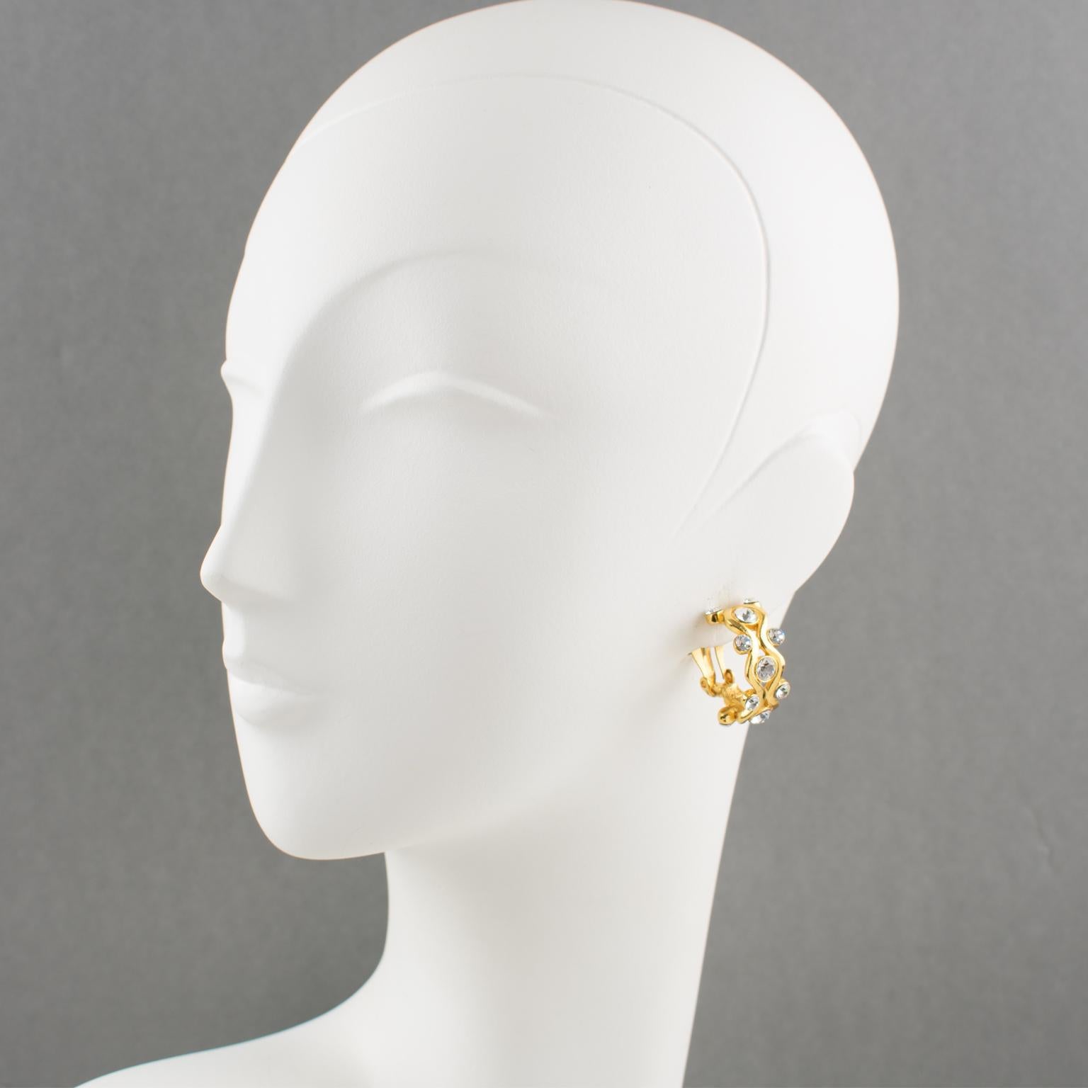 Modern Yves Saint Laurent YSL Paris Jeweled Hoop Clip Earrings For Sale