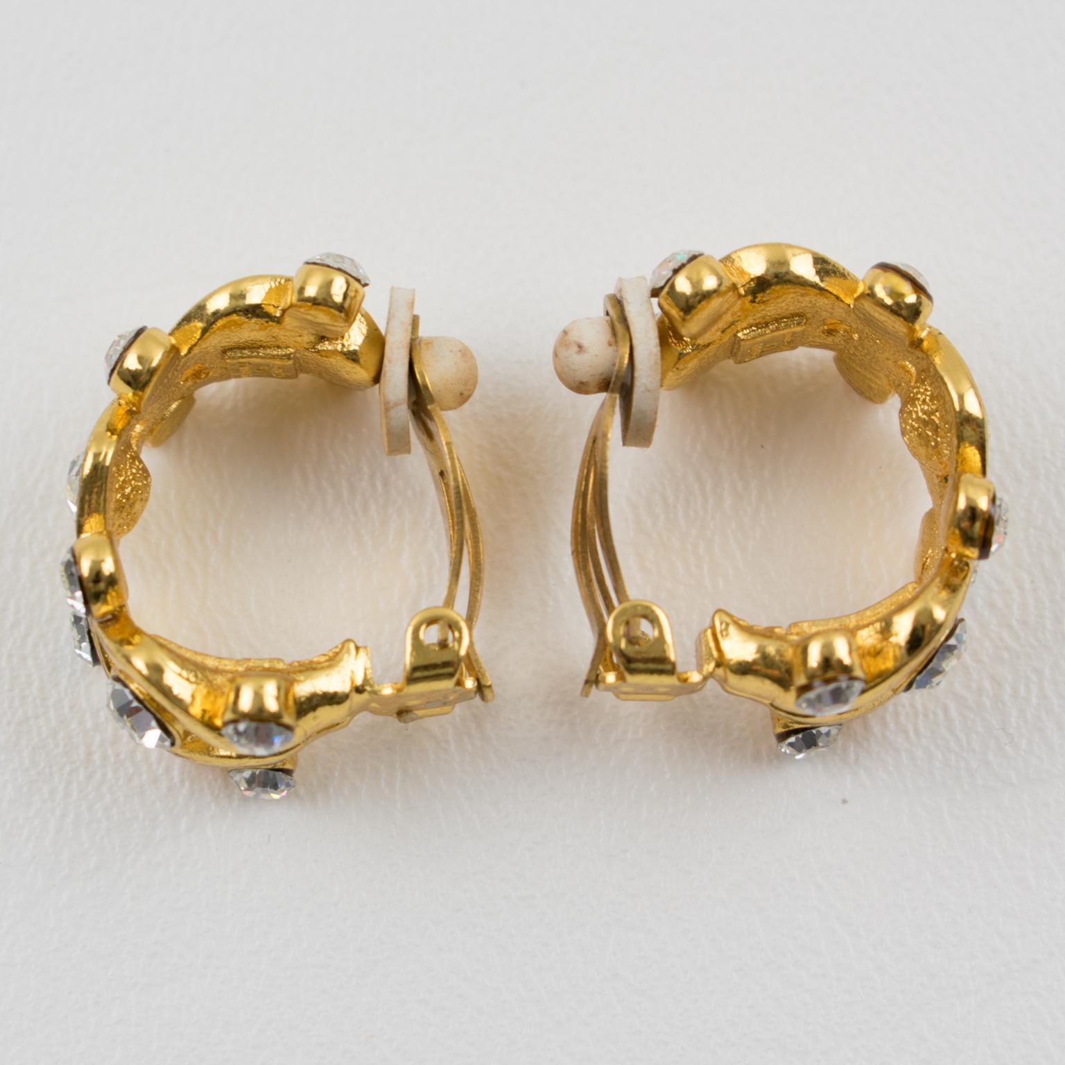 Women's or Men's Yves Saint Laurent YSL Paris Jeweled Hoop Clip Earrings For Sale