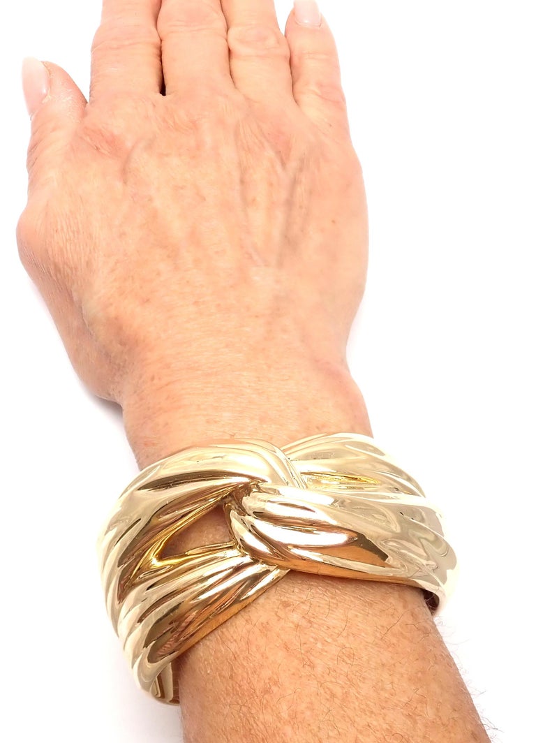 Yves Saint Laurent YSL Paris Solid Yellow Gold Cuff Bracelet at 1stDibs