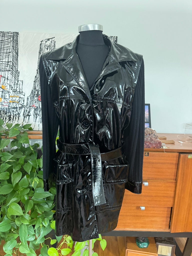 Yves Saint Laurent YSL Patent Leather and Wool Jacket 1990's For