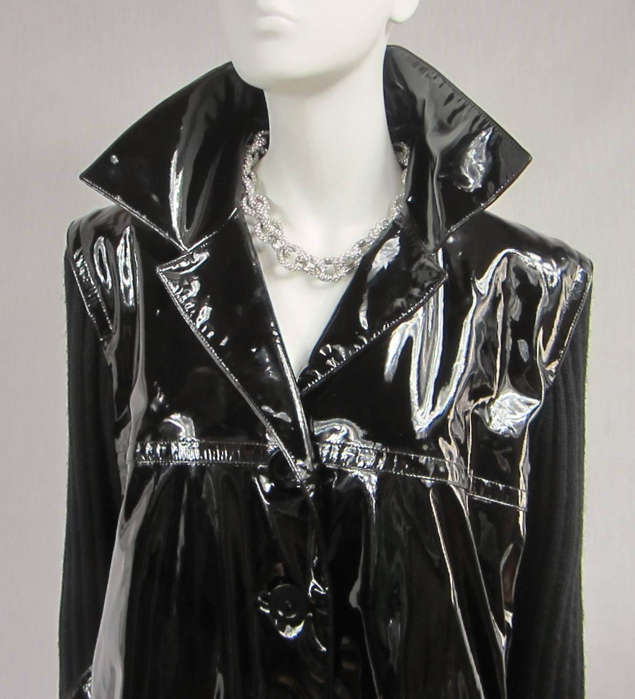 Black Yves Saint Laurent YSL Patent Leather and Wool Jacket 1990's  For Sale