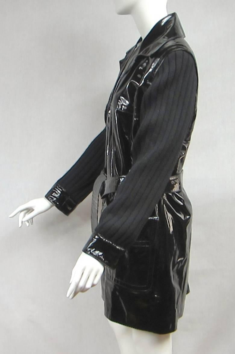 Women's or Men's Yves Saint Laurent YSL Patent Leather and Wool Jacket 1990's  For Sale