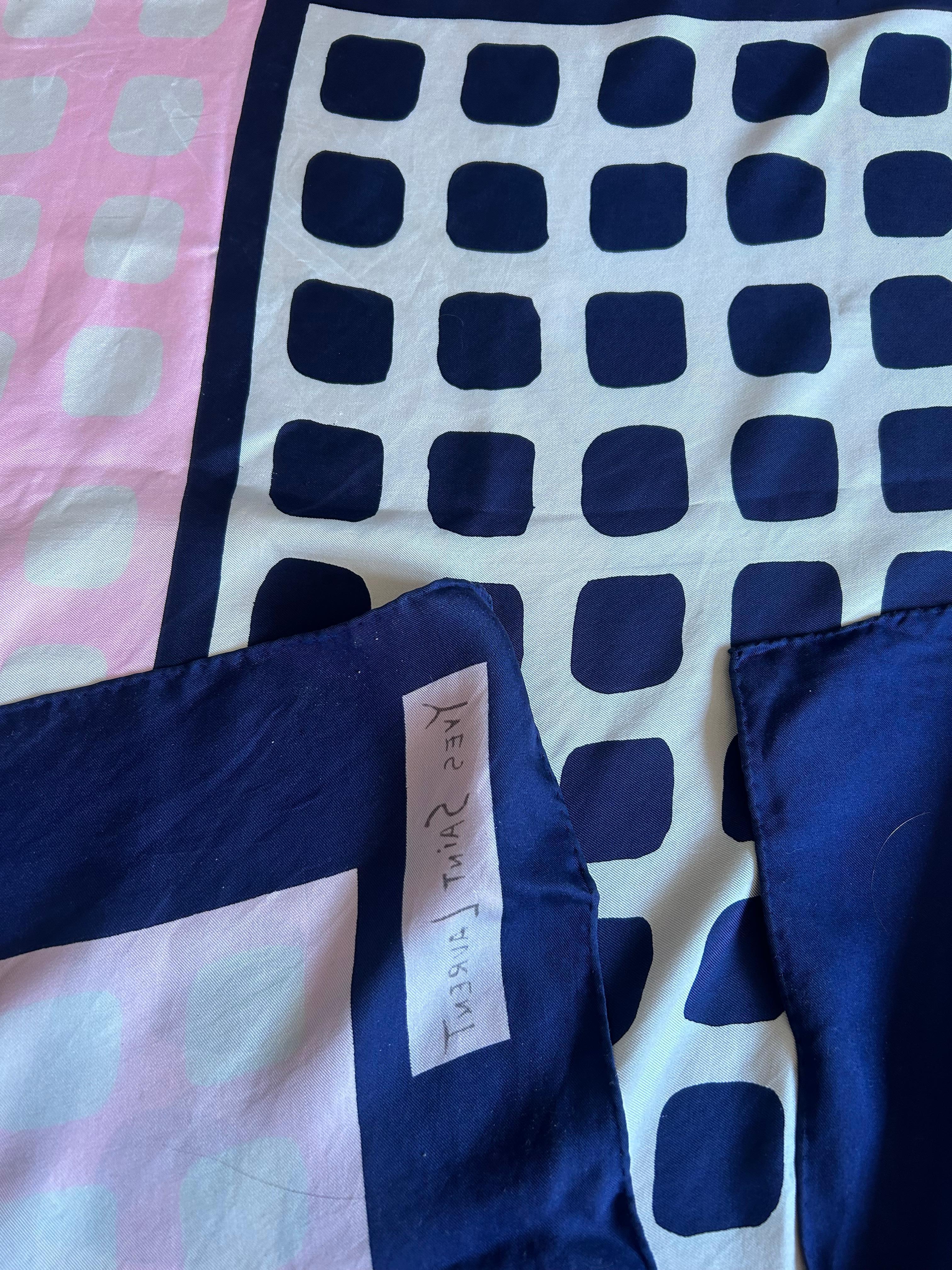 Yves Saint Laurent YSL Pink & Blue Silk Scarf For Sale 1