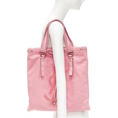 YVES SAINT LAURENT YSL pink canvas velvet logo applique drawstring tote bag