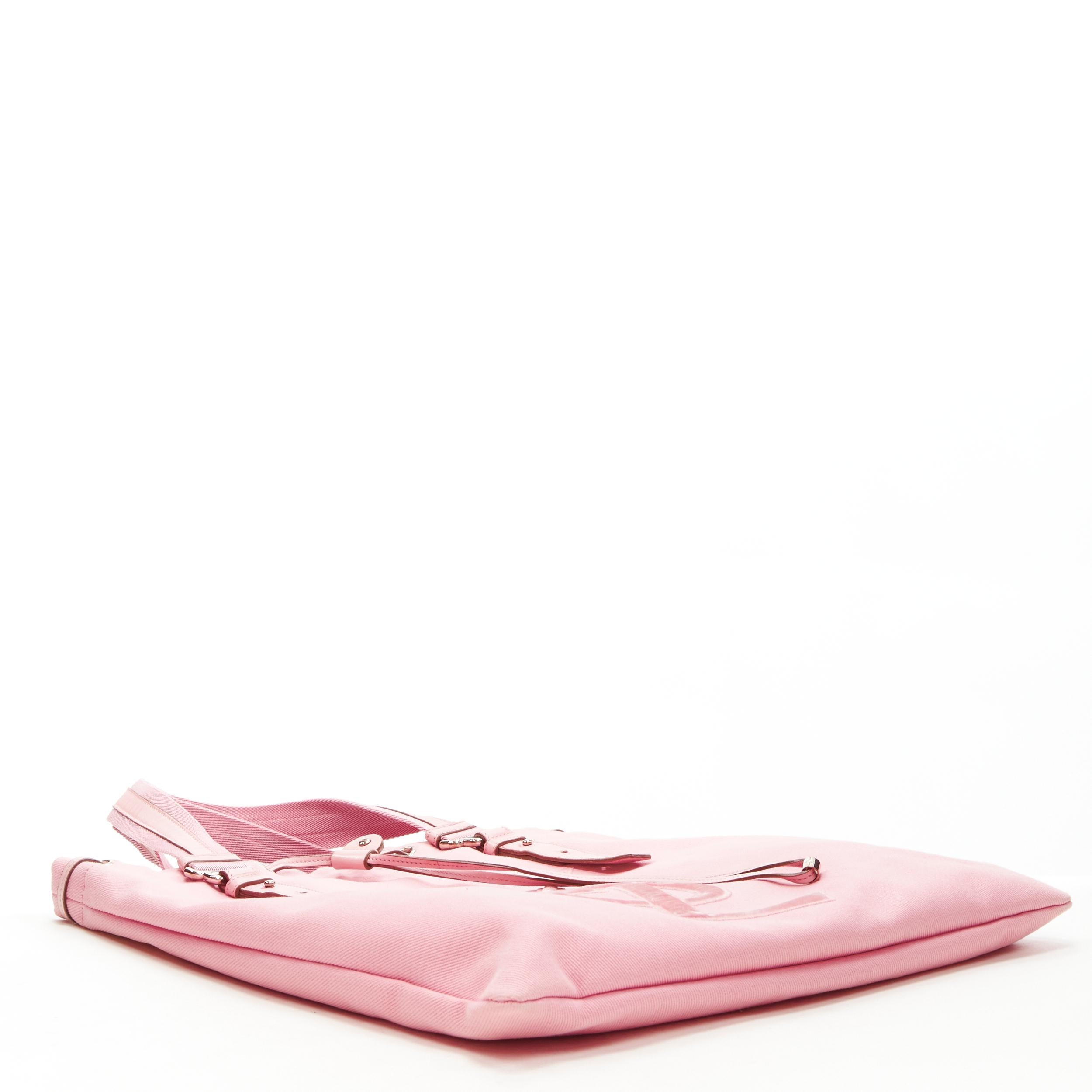 Women's YVES SAINT LAURENT YSL pink canvas velvet logo applique drawstring tote bag