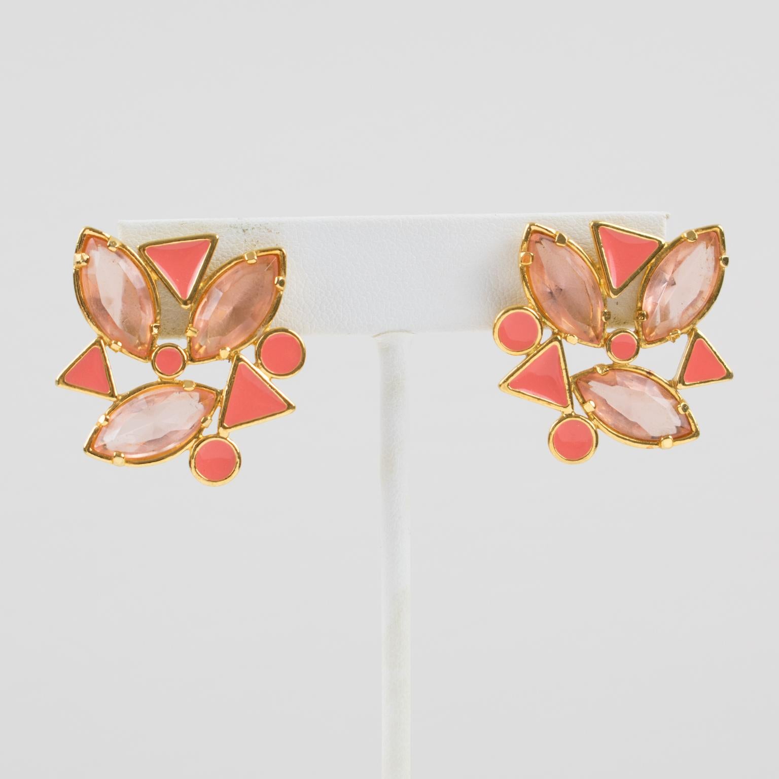 Yves Saint Laurent YSL Pink Jeweled Pierced Earrings In Excellent Condition In Atlanta, GA