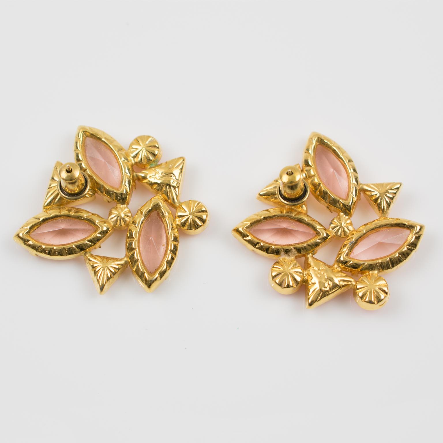 Women's Yves Saint Laurent YSL Pink Jeweled Pierced Earrings