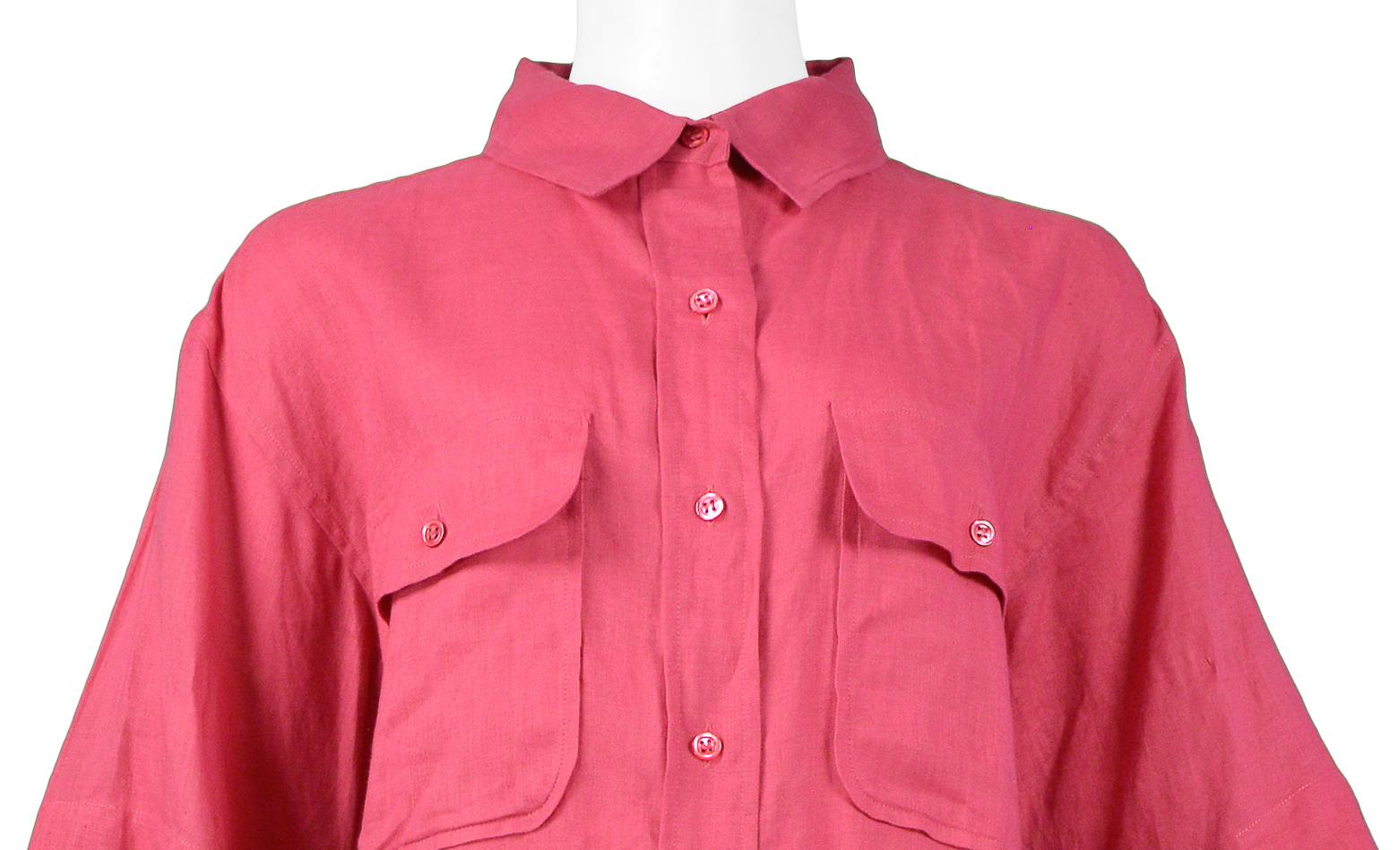 Yves Saint Laurent YSL Pink Linen Safari Shirt In Excellent Condition For Sale In Los Angeles, CA
