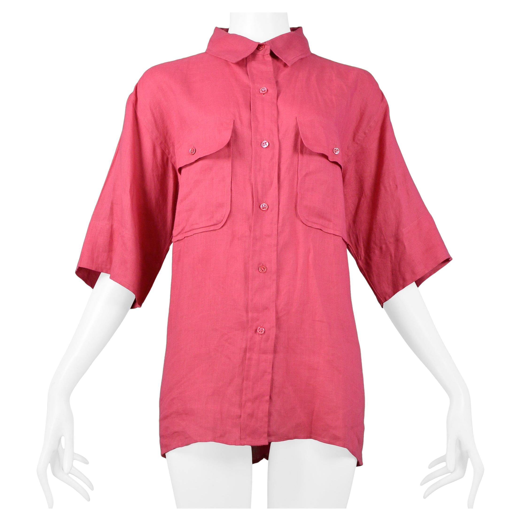 Yves Saint Laurent YSL Pink Linen Safari Shirt For Sale
