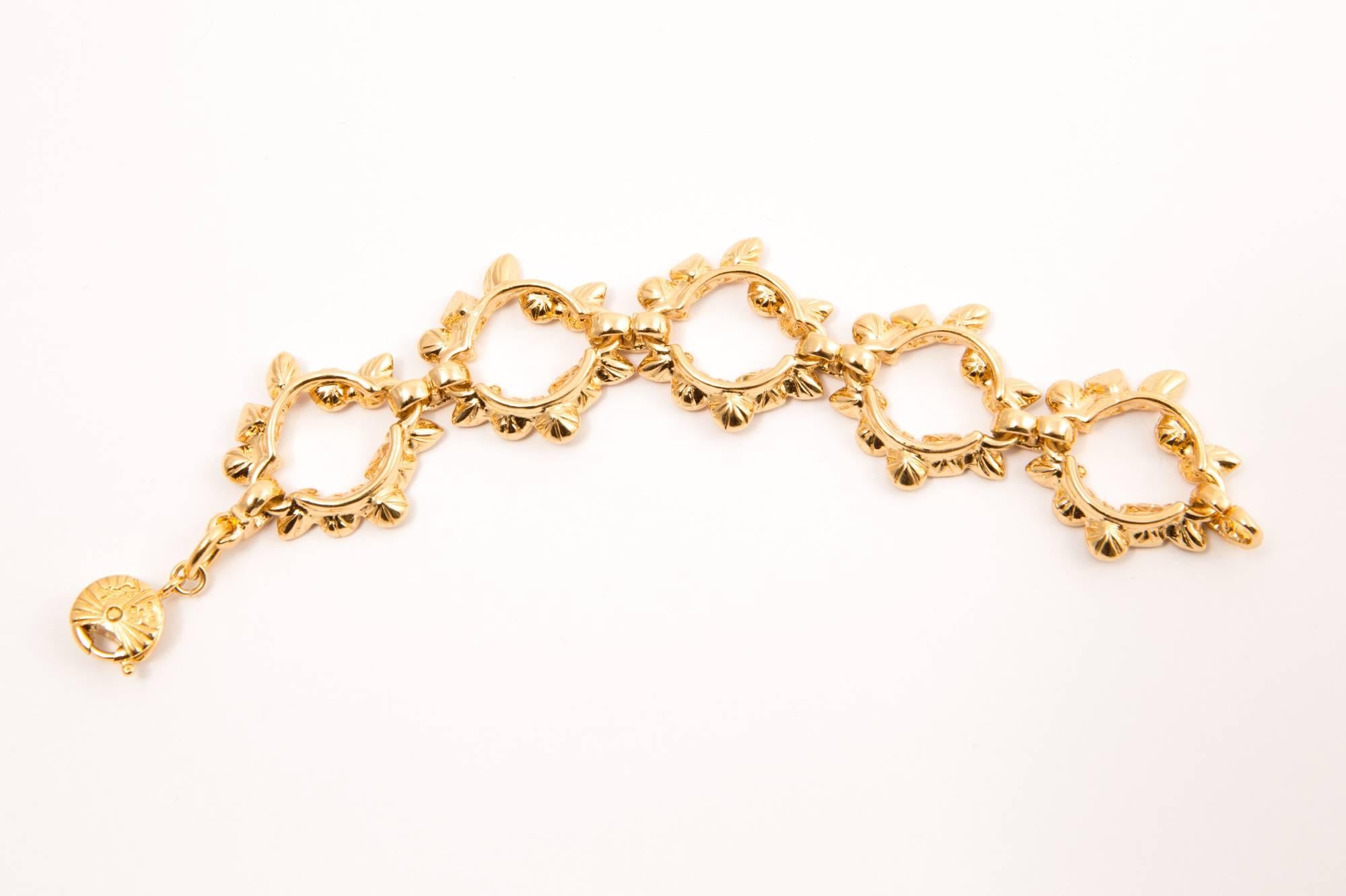 Yves Saint Laurent YSL Pink Red and Gold Tone Bracelet In Excellent Condition In Paris, FR