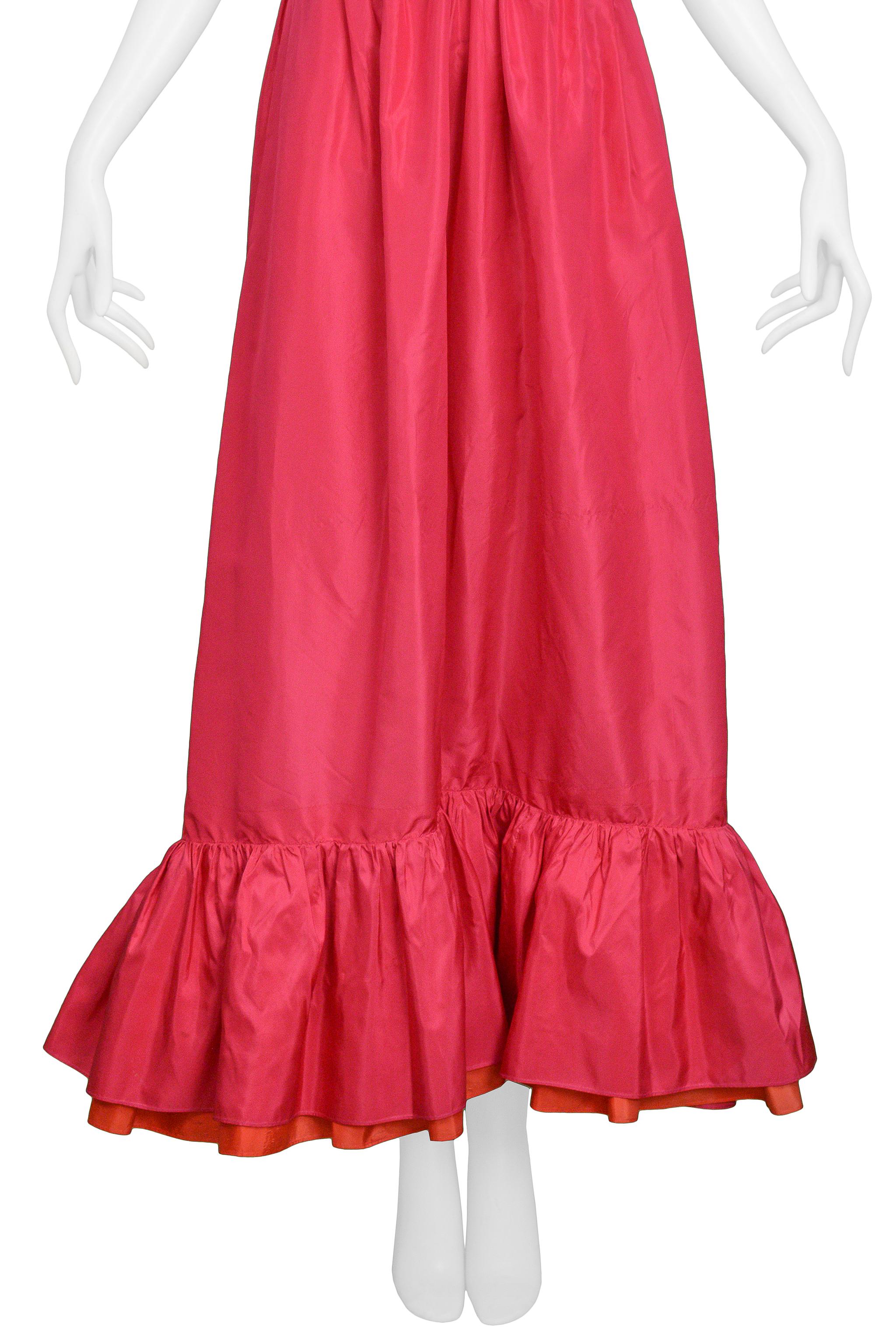 Yves Saint Laurent YSL Pink Taffeta Maxi Skirt With Ruffles In Good Condition For Sale In Los Angeles, CA