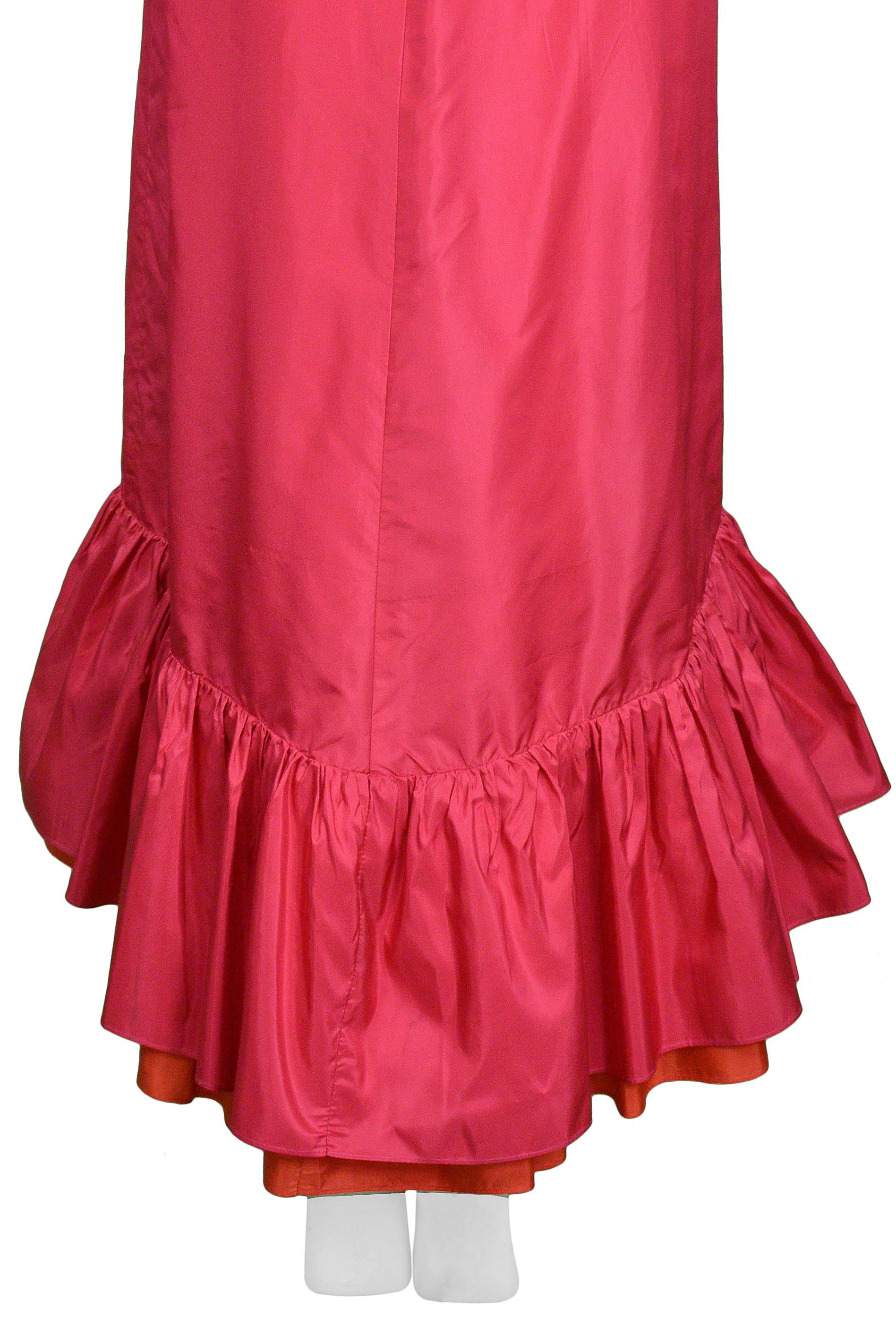 Yves Saint Laurent YSL Pink Taffeta Maxi Skirt With Ruffles For Sale 1