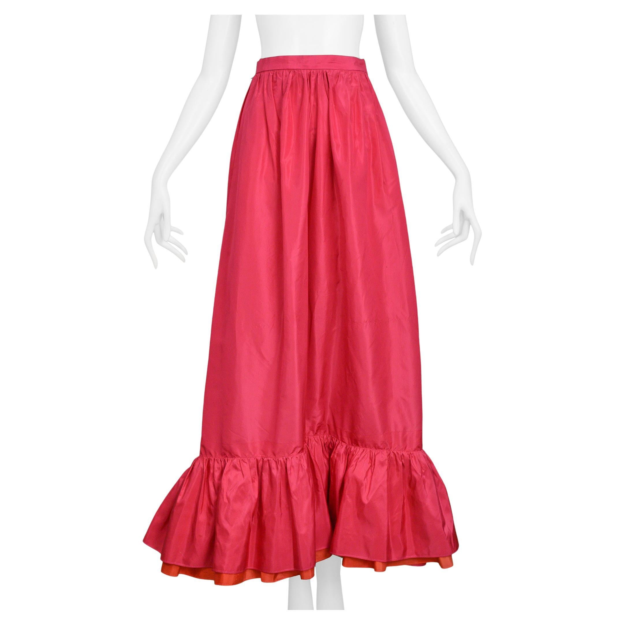 Yves Saint Laurent YSL Pink Taffeta Maxi Skirt With Ruffles For Sale