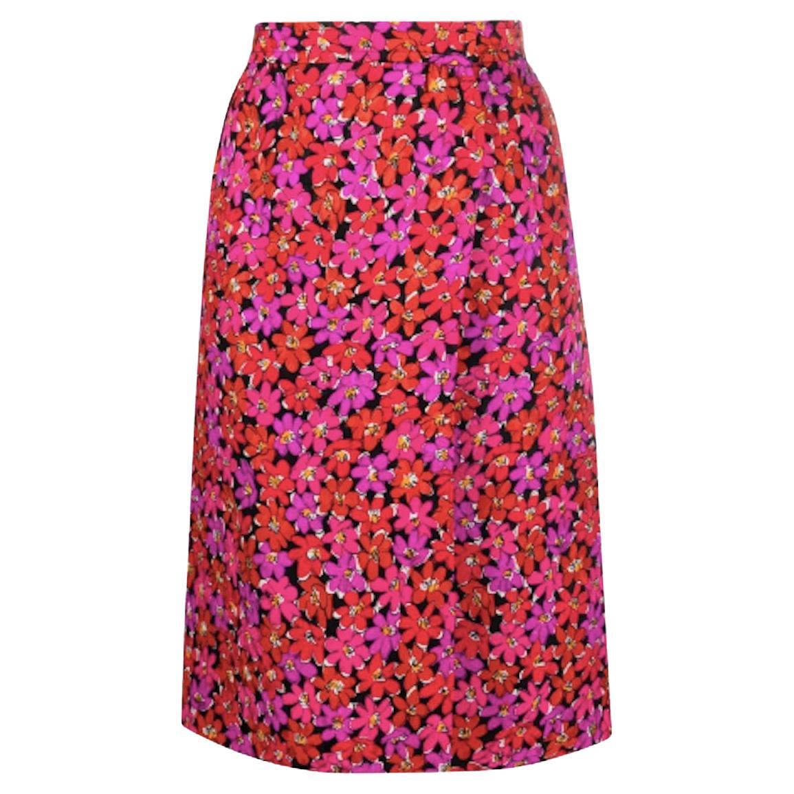 70s Yves Saint Laurent Floral Pleated Skirt at 1stDibs