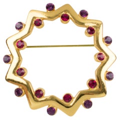 Yves Saint Laurent YSL Purple and Red Jeweled Gilded Metal Brooch