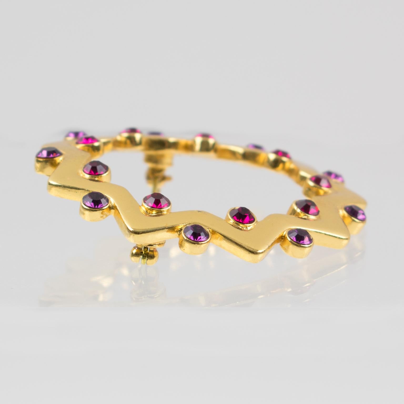 Yves Saint Laurent YSL Purple and Red Jeweled Pin Brooch  In Excellent Condition For Sale In Atlanta, GA