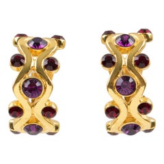 Yves Saint Laurent YSL Purple Jeweled Hoop Clip Earrings