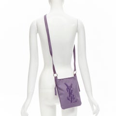 YVES SAINT LAURENT YSL purple velvet logo canvas leather crossbody strap bag
