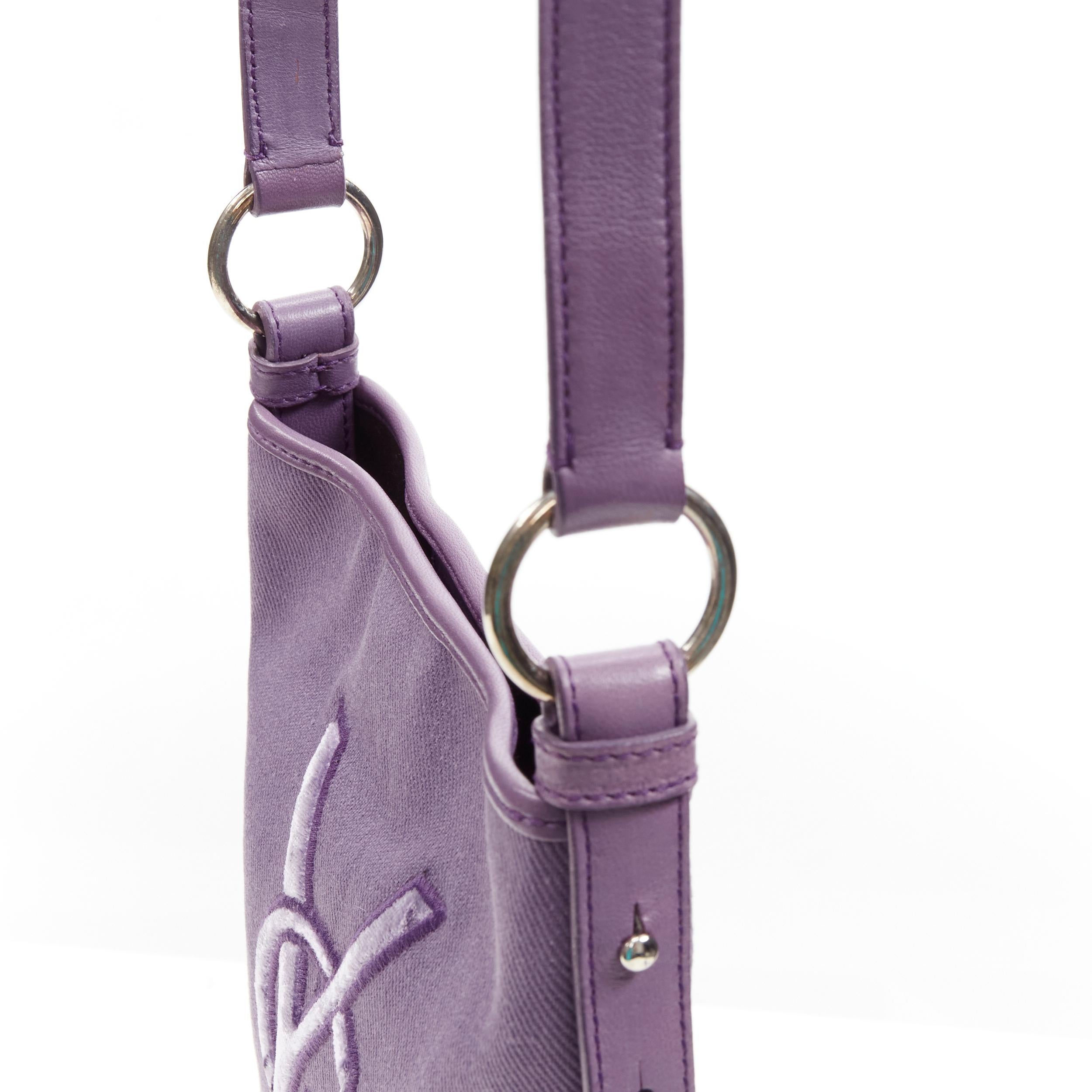 YVES SAINT LAURENT YSL purple velvet logo canvas leather crossbody strap bag 2
