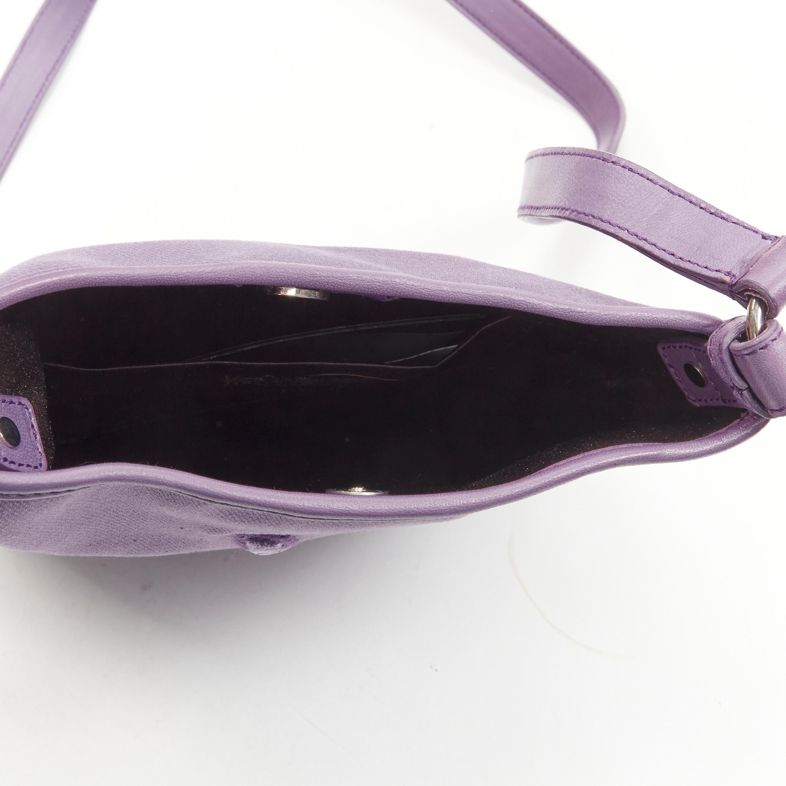 YVES SAINT LAURENT YSL purple velvet logo canvas leather crossbody strap bag 3