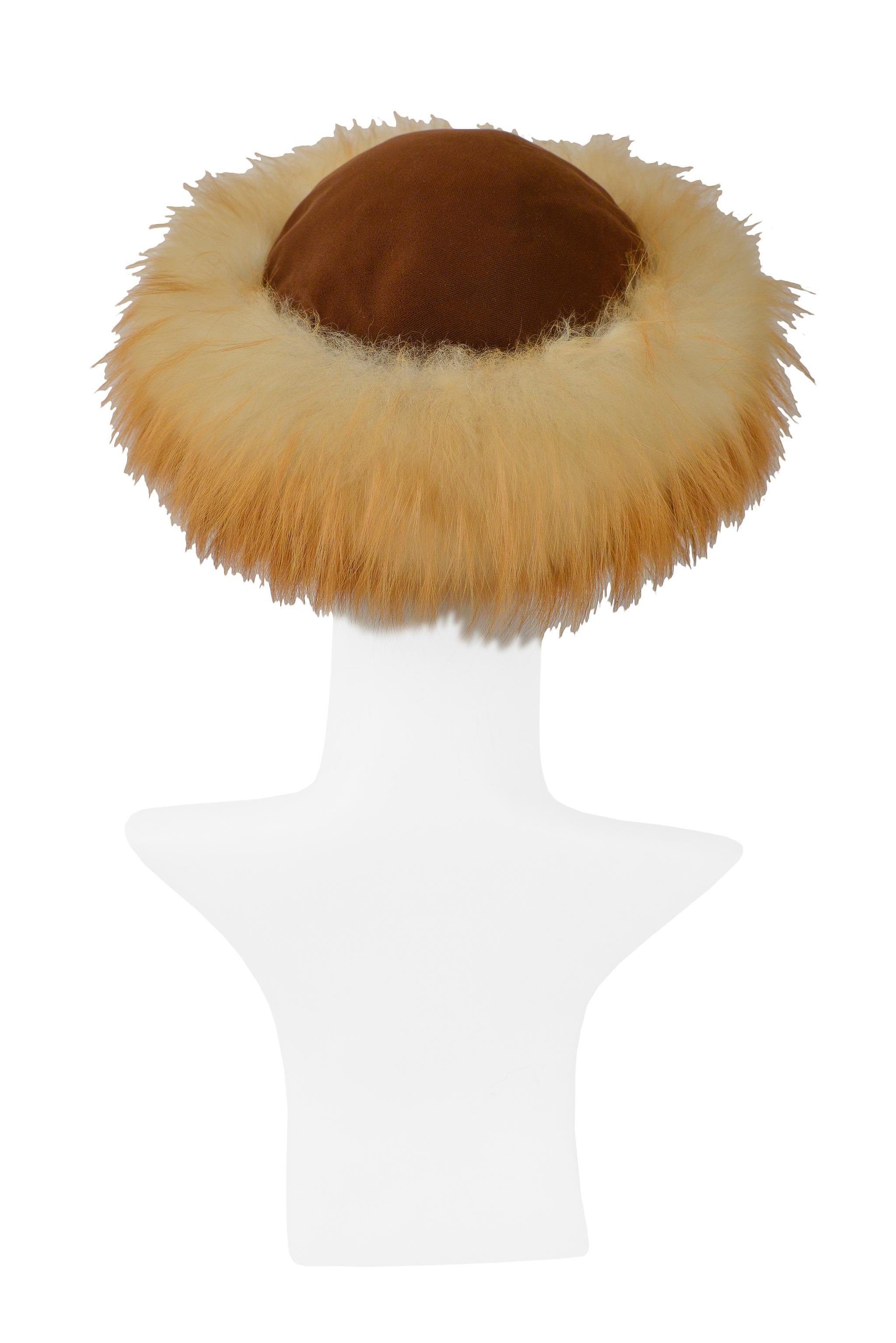 Yves Saint Laurent YSL Red Fox Fur & Brown Velvet Hat In Good Condition For Sale In Los Angeles, CA