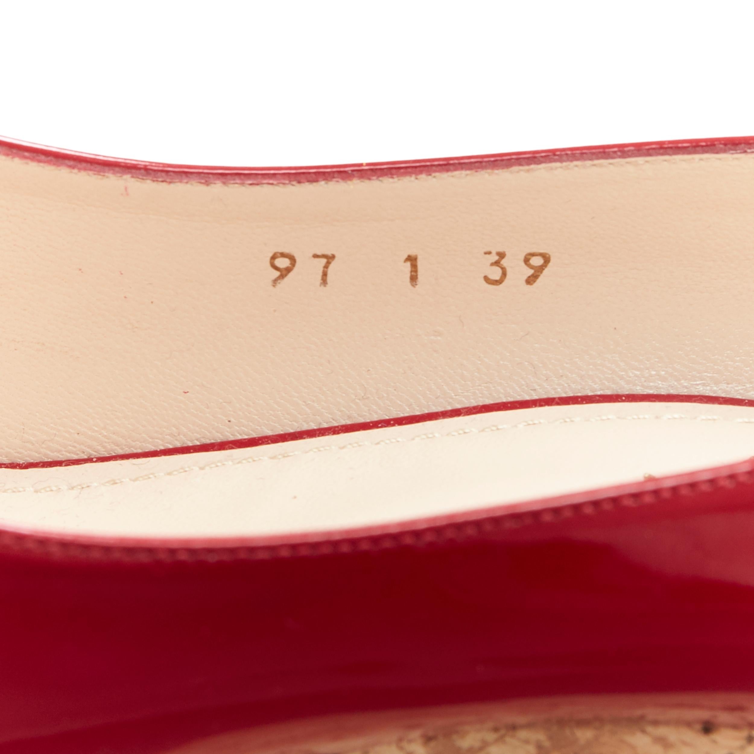YVES SAINT LAURENT YSL red patent leather round toe cork wedge platform EU39 5
