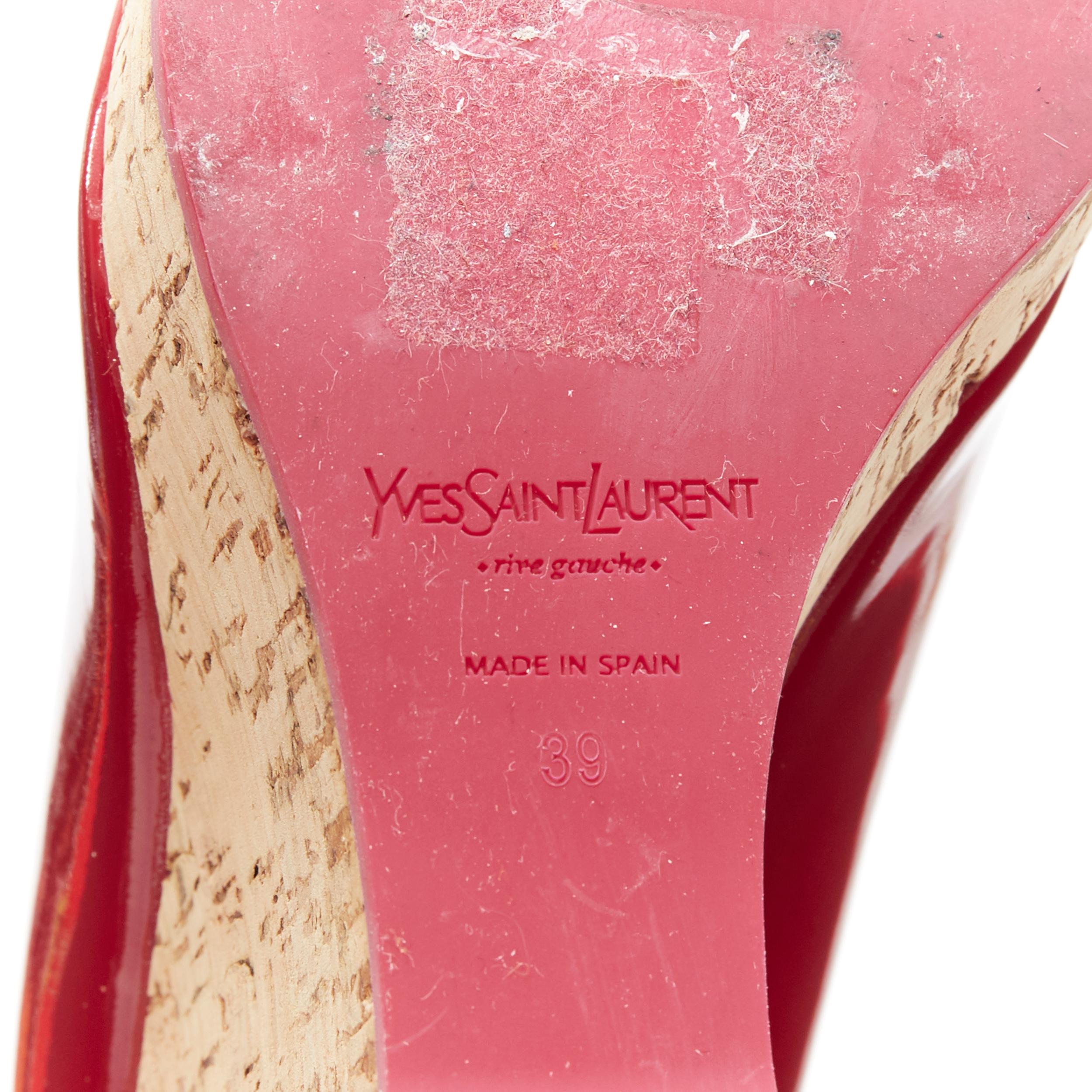 YVES SAINT LAURENT YSL red patent leather round toe cork wedge platform EU39 6