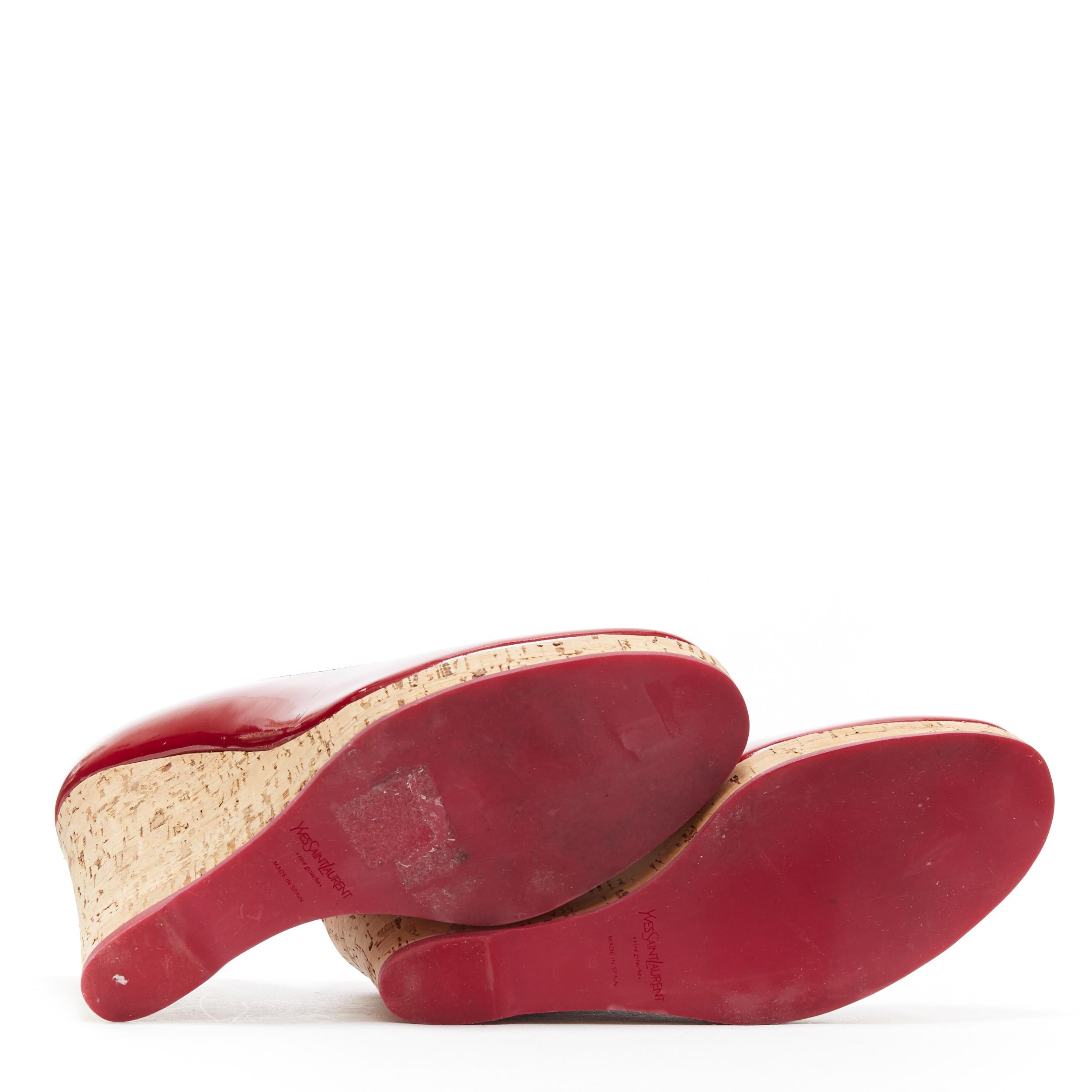 YVES SAINT LAURENT YSL red patent leather round toe cork wedge platform EU39 1