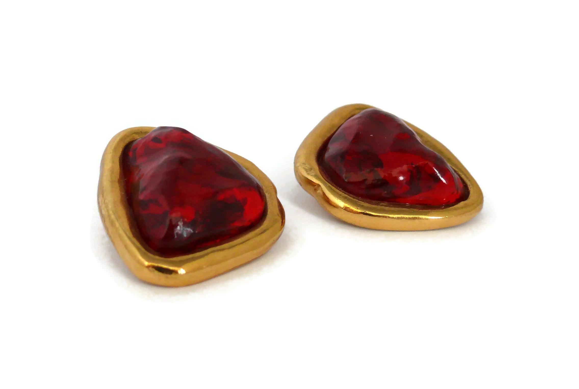 Yves Saint Laurent YSL Red Resin Clip-On Earrings In Good Condition In Nice, FR