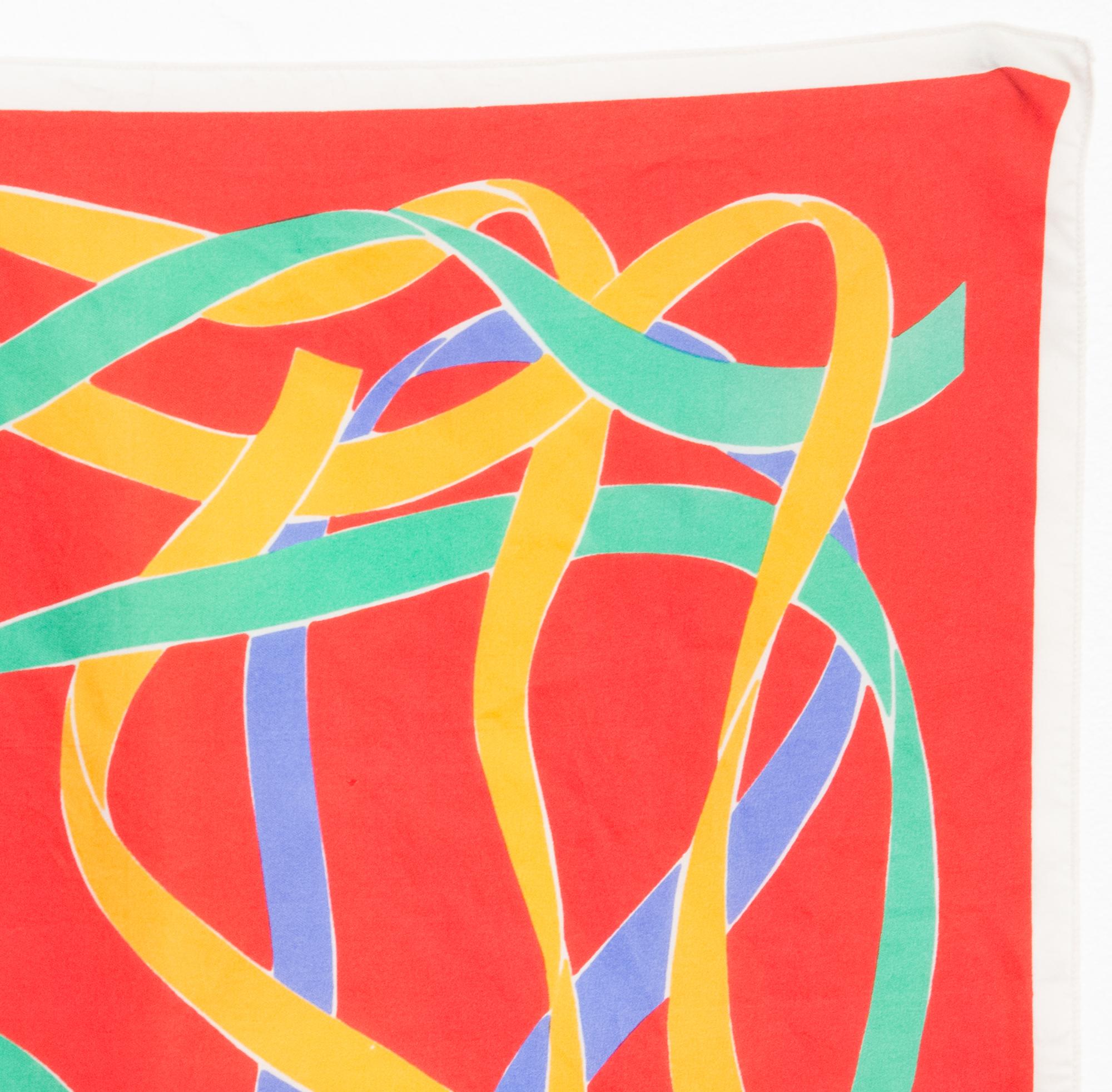  Yves Saint Laurent YSL Red Ribbons Tokyo 1990 Silk Scarf In Good Condition For Sale In Paris, FR