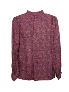 Camicetta Yves Saint Laurent YSL con stampa in seta rossa e collo lavallière