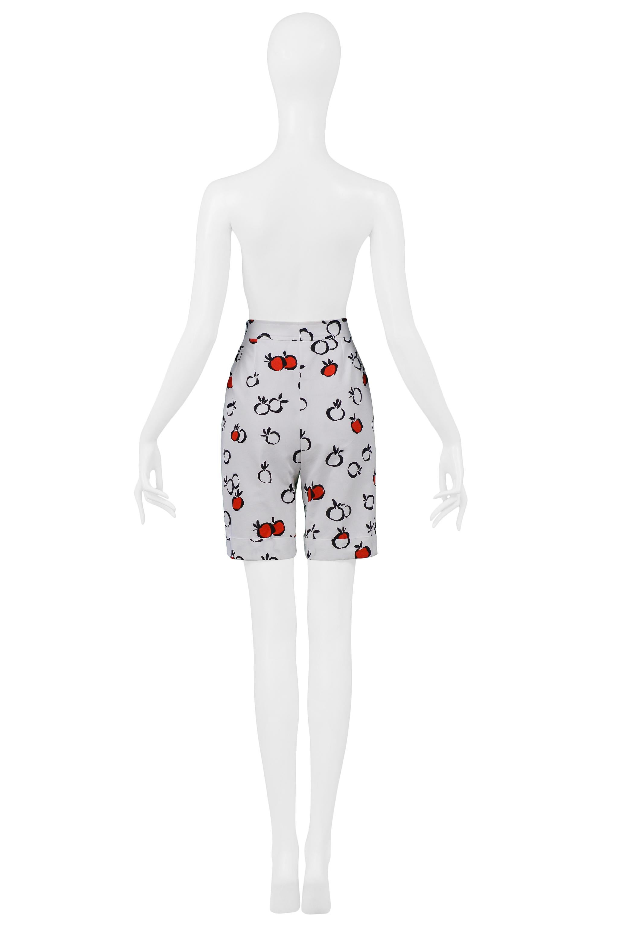 Yves Saint Laurent YSL Red & White cherry Print Shorts In Excellent Condition For Sale In Los Angeles, CA