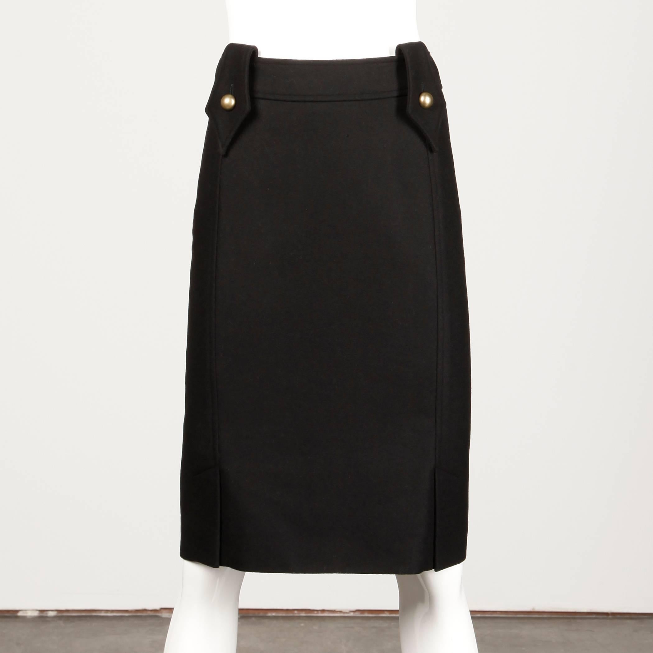Women's Yves Saint Laurent YSL Rive Gauche Black Wool Pencil Skirt 36/ US4