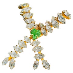 Yves Saint Laurent YSL Rive Gauche Gold Large Emerald Heart Statement Brooch