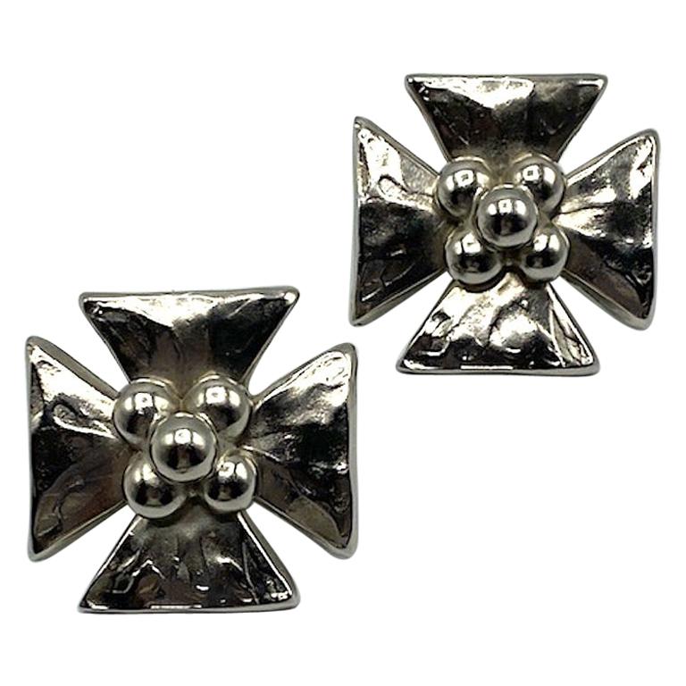 Yves Saint Laurent YSL Rive Gauche Large Silver Cross 1980s Earrings