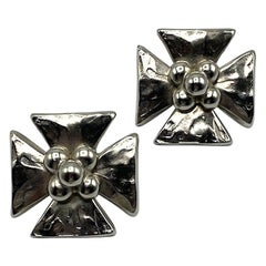 Vintage Yves Saint Laurent YSL Rive Gauche Large Silver Cross 1980s Earrings