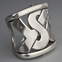 YVES SAINT LAURENT Ysl Rive Gauche Logo Silver Cuff Bracelet