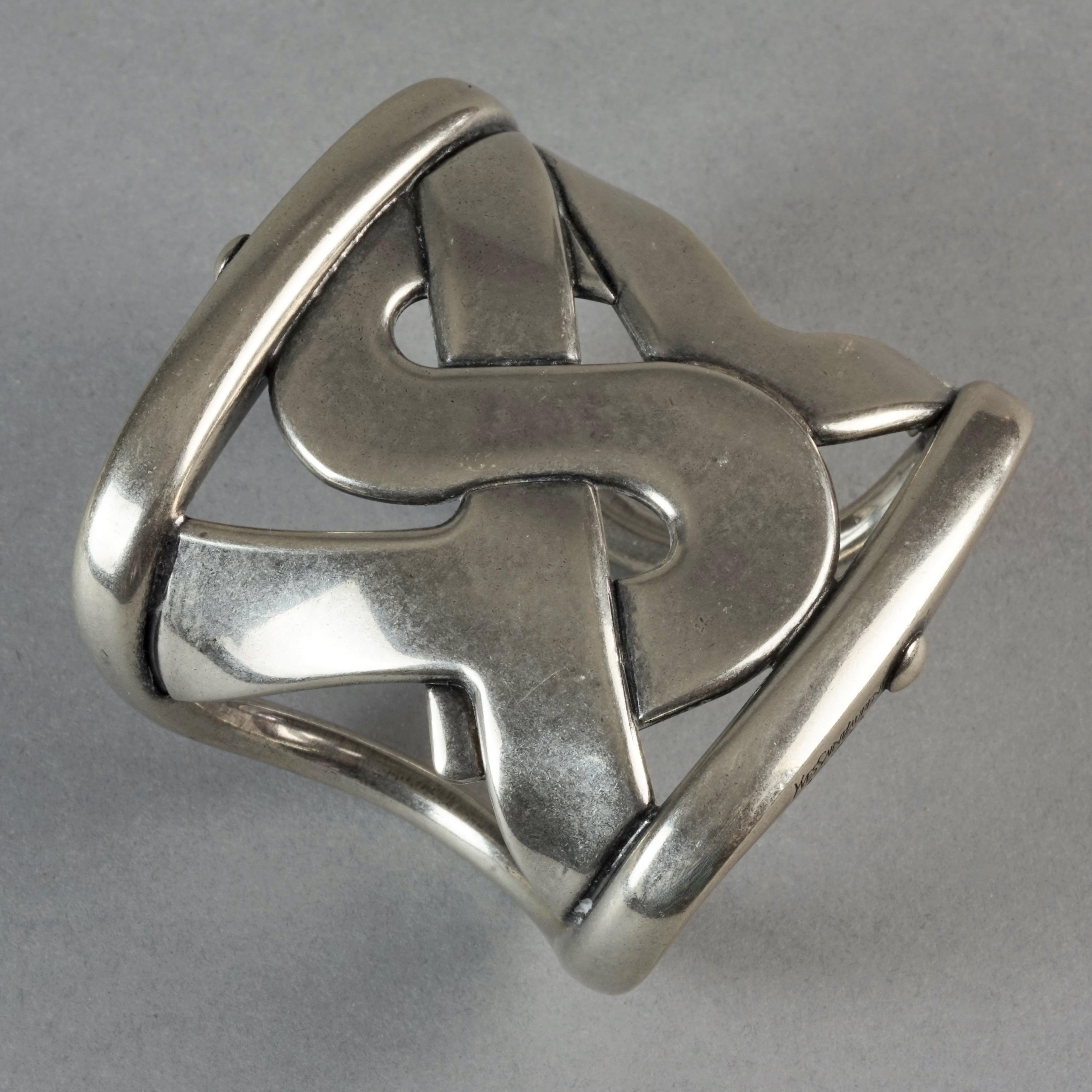 YVES SAINT LAURENT Ysl Rive Gauche Logo Silver Cuff Bracelet 1