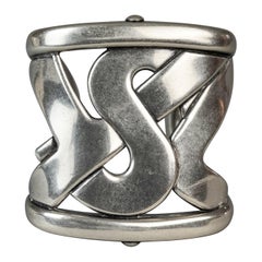 YVES SAINT LAURENT Ysl Rive Gauche Logo Silver Cuff Bracelet