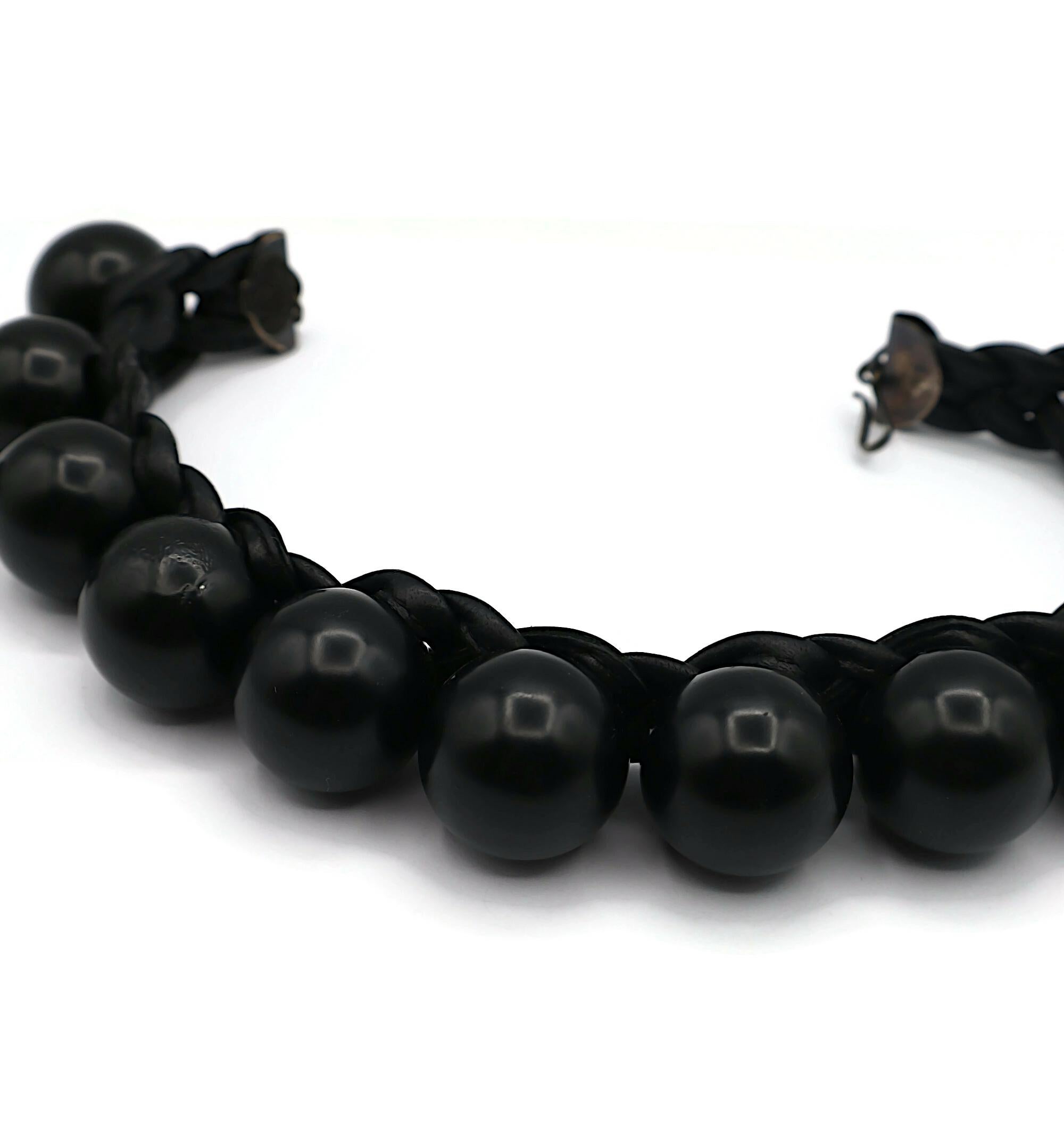 YVES SAINT LAURENT YSL Rive Gauche Collar gargantilla de bolas negras de resina y cuero en venta 8