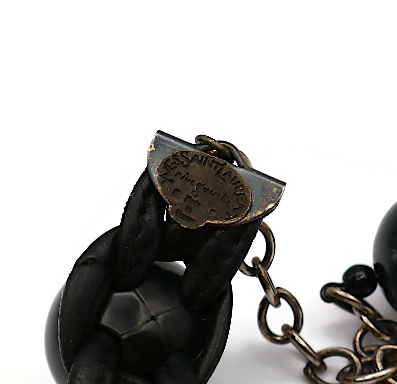 YVES SAINT LAURENT YSL Rive Gauche Collar gargantilla de bolas negras de resina y cuero en venta 15
