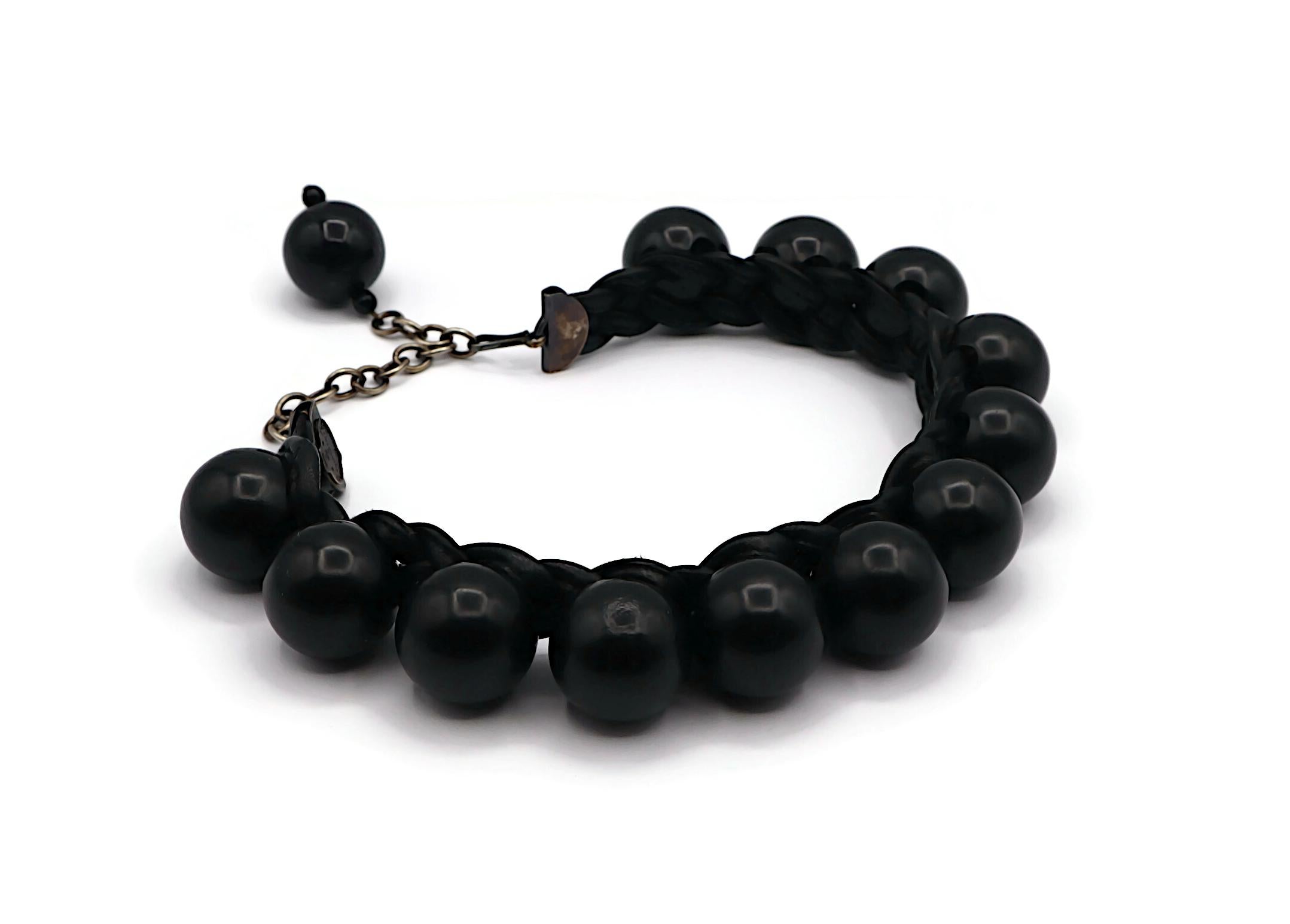 YVES SAINT LAURENT YSL Rive Gauche Collar gargantilla de bolas negras de resina y cuero en Bueno estado para la venta en Nice, FR