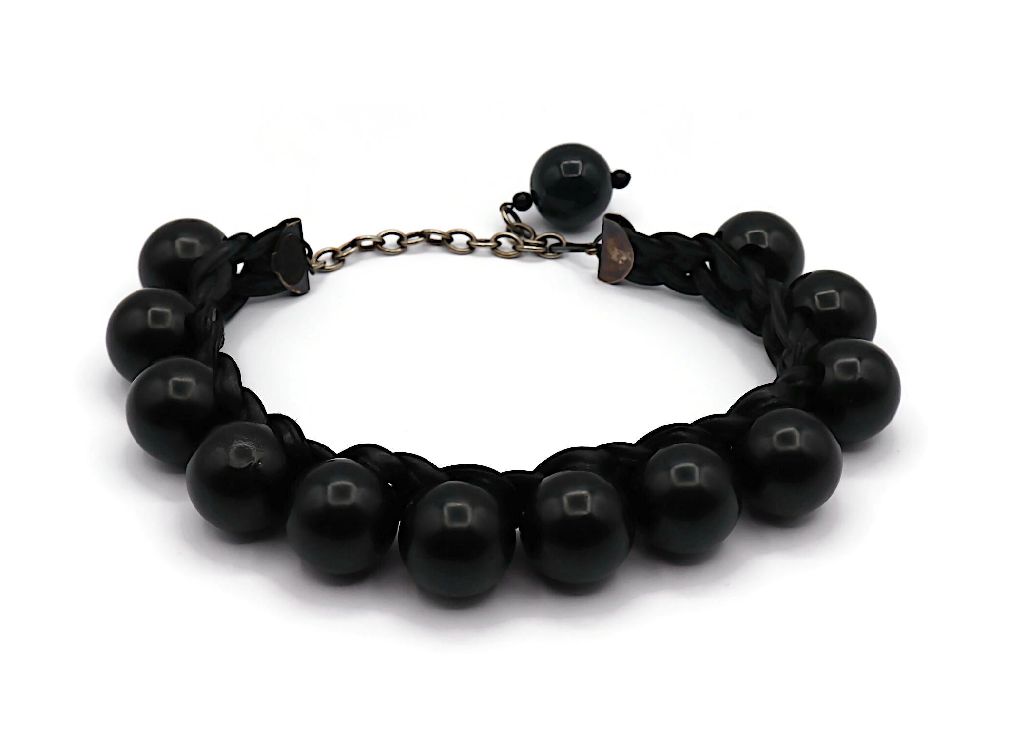 De las mujeres YVES SAINT LAURENT YSL Rive Gauche Collar gargantilla de bolas negras de resina y cuero en venta