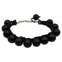 YVES SAINT LAURENT YSL Rive Gauche Resin Black Ball & Leather Choker Necklace