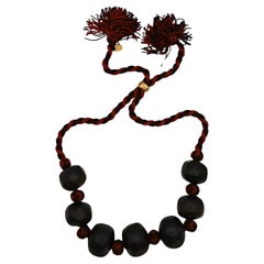YVES SAINT LAURENT YSL Rive Gauche Rope Tassel & Carved Wood Ball Necklace